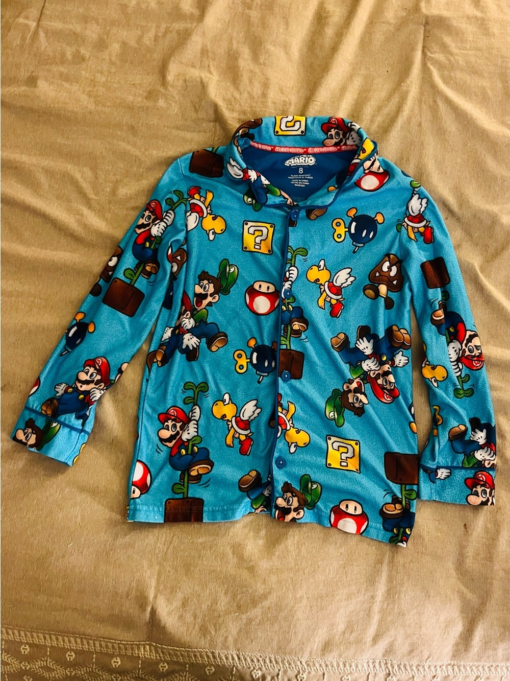 Super Mario 2 Piece Set Boys Size 8 Blue 2-Piece Pajama Set